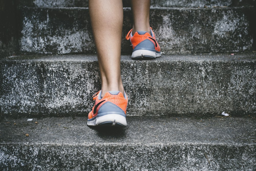 Runner on outdoor stairs